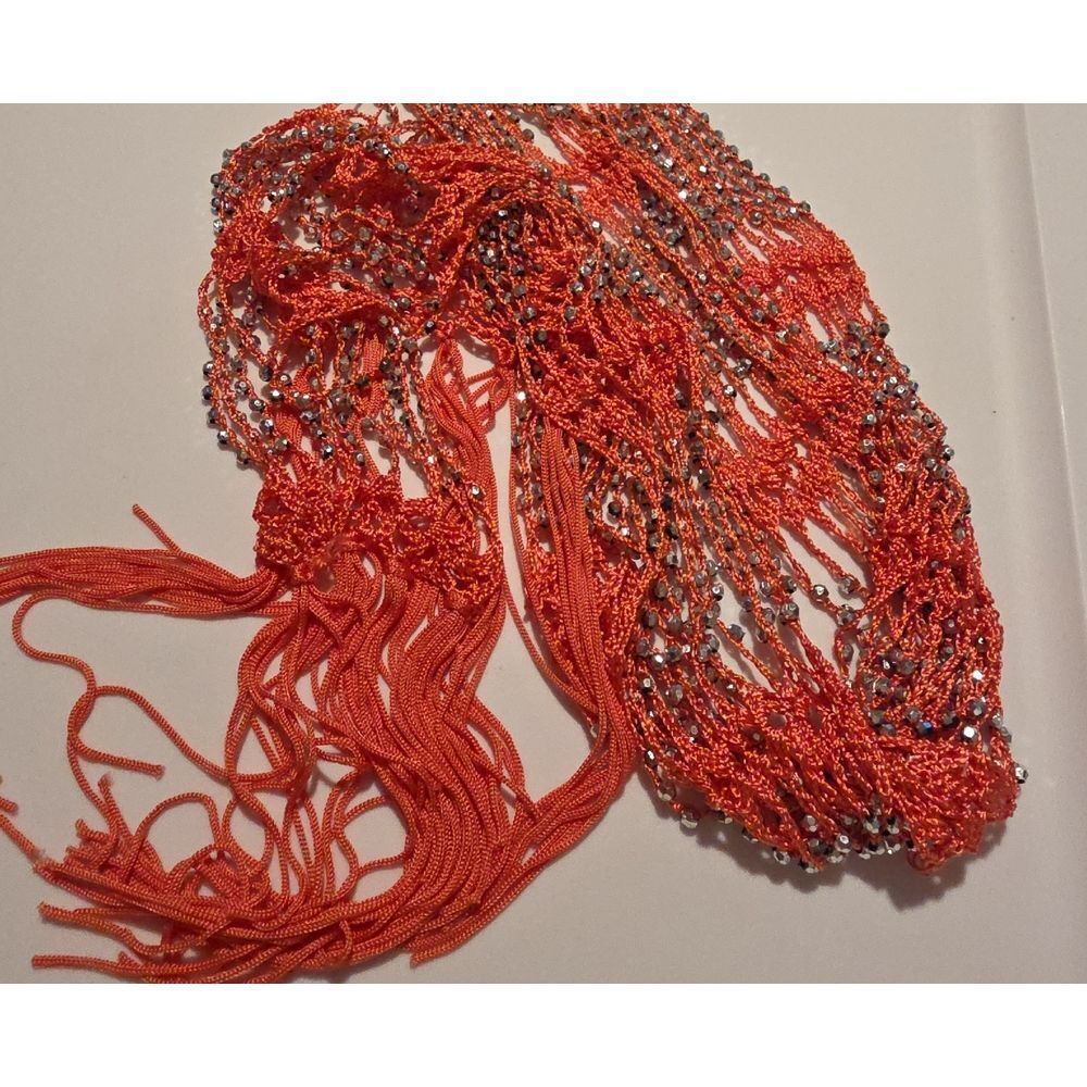 Coral and Silver Beaded Scarf or Belt - Picture 2 of 4